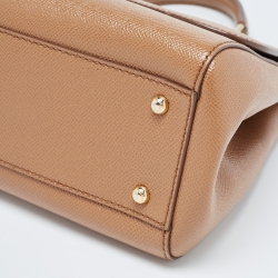 Pre Owned Dolce & Gabbana Brown Leather Medium Miss Sicily Top Handle Bag