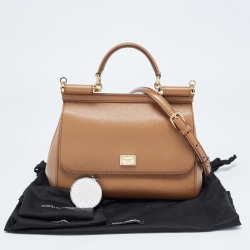 Pre Owned Dolce & Gabbana Brown Leather Medium Miss Sicily Top Handle Bag