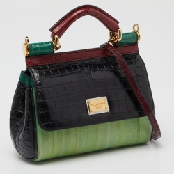 Dolce & Gabbana Multicolor Eel Leather and Croc Limited Edition Small Miss Sicily Top Handle Bag