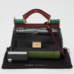 Dolce & Gabbana Multicolor Eel Leather and Croc Limited Edition Small Miss Sicily Top Handle Bag