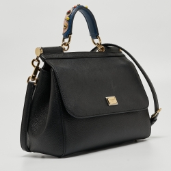 Pre Owned Dolce & Gabbana Black Leather Medium Miss Sicily Top Handle Bag