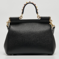 Pre Owned Dolce & Gabbana Black Leather Medium Miss Sicily Top Handle Bag