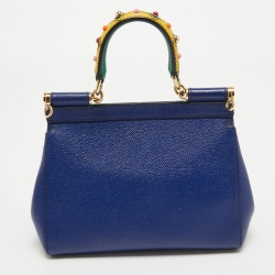 مملوكة مسبقًا Dolce & Gabbana Blue Leather Small Miss Sicily Top Handle Bag