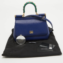 مملوكة مسبقًا Dolce & Gabbana Blue Leather Small Miss Sicily Top Handle Bag