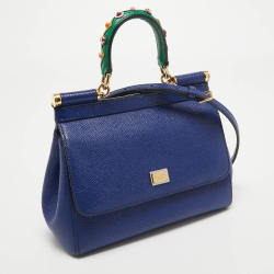 مملوكة مسبقًا Dolce & Gabbana Blue Leather Small Miss Sicily Top Handle Bag
