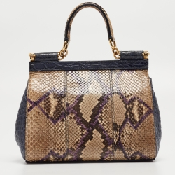 Pre Owned Dolce & Gabbana Multicolor Mixed Exotic and Leather Small Miss Sicily Top Handle Bag