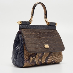 Pre Owned Dolce & Gabbana Multicolor Mixed Exotic and Leather Small Miss Sicily Top Handle Bag