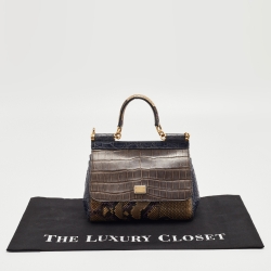 Pre Owned Dolce & Gabbana Multicolor Mixed Exotic and Leather Small Miss Sicily Top Handle Bag