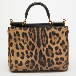 مملوكة مسبقًا Dolce & Gabbana Black/Brown Leopard Print Coated Canvas and Leather Sicily 62 Tote