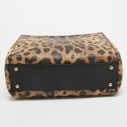 مملوكة مسبقًا Dolce & Gabbana Black/Brown Leopard Print Coated Canvas and Leather Sicily 62 Tote