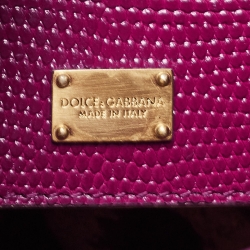 Pre Owned Dolce & Gabbana Pink Lizard Embossed Leather Small Miss Monica Top Handle Bag