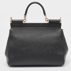 Dolce & Gabbana Black Leather Medium Miss Sicily Top Handle Bag