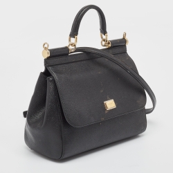 Dolce & Gabbana Black Leather Medium Miss Sicily Top Handle Bag