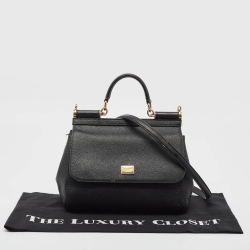 Dolce & Gabbana Black Leather Medium Miss Sicily Top Handle Bag