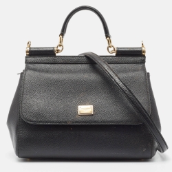 Dolce & Gabbana Black Leather Medium Miss Sicily Top Handle Bag
