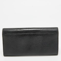 Pre Owned Dolce & Gabbana Black Lizard Embossed Leather Flap Continental Wallet