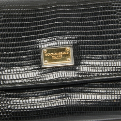 Pre Owned Dolce & Gabbana Black Lizard Embossed Leather Flap Continental Wallet