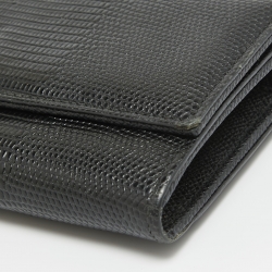 Pre Owned Dolce & Gabbana Black Lizard Embossed Leather Flap Continental Wallet