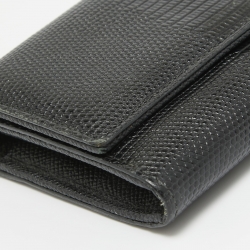 Pre Owned Dolce & Gabbana Black Lizard Embossed Leather Flap Continental Wallet