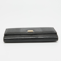 Pre Owned Dolce & Gabbana Black Lizard Embossed Leather Flap Continental Wallet