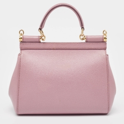 Pre Owned Dolce & Gabbana Pink Leather Small Miss Sicily Top Handle Bag