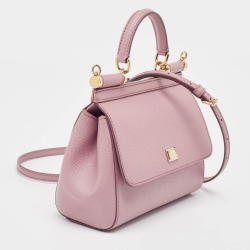 Pre Owned Dolce & Gabbana Pink Leather Small Miss Sicily Top Handle Bag