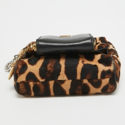 Pre Owned Dolce & Gabbana Black/Beige Leopard Print Calfhair and Leather Mini Miss Charles Bag