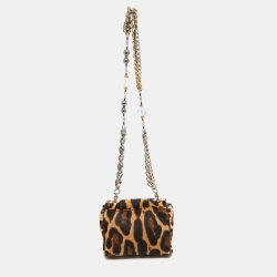Pre Owned Dolce & Gabbana Black/Beige Leopard Print Calfhair and Leather Mini Miss Charles Bag