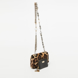 Pre Owned Dolce & Gabbana Black/Beige Leopard Print Calfhair and Leather Mini Miss Charles Bag