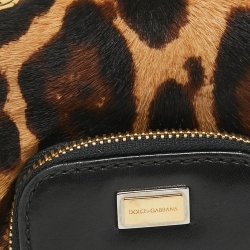 Pre Owned Dolce & Gabbana Black/Beige Leopard Print Calfhair and Leather Mini Miss Charles Bag