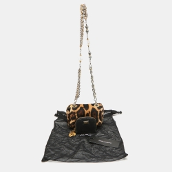 Pre Owned Dolce & Gabbana Black/Beige Leopard Print Calfhair and Leather Mini Miss Charles Bag