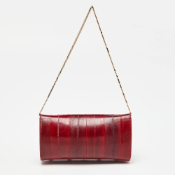 Pre Owned Dolce & Gabbana Red Eel Leather DG Gems Stone Embellished Wallet on Chain