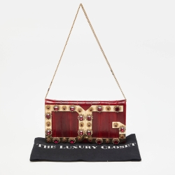 Pre Owned Dolce & Gabbana Red Eel Leather DG Gems Stone Embellished Wallet on Chain