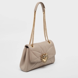 Pre Owned Dolce & Gabbana Grey Leather Large Devotion Shoulder Bag