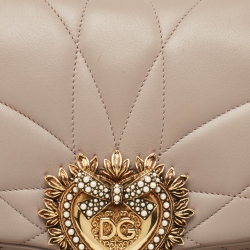 Pre Owned Dolce & Gabbana Grey Leather Large Devotion Shoulder Bag