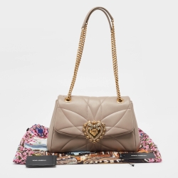 Pre Owned Dolce & Gabbana Grey Leather Large Devotion Shoulder Bag