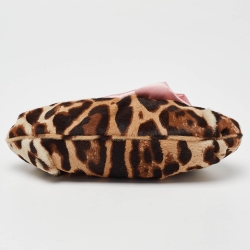 مملوكة مسبقًا Dolce & Gabbana Brown Leopard Print Pony Hair and Satin Embellished Kisslock Chain Clutch