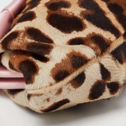 مملوكة مسبقًا Dolce & Gabbana Brown Leopard Print Pony Hair and Satin Embellished Kisslock Chain Clutch