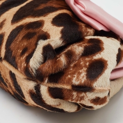 مملوكة مسبقًا Dolce & Gabbana Brown Leopard Print Pony Hair and Satin Embellished Kisslock Chain Clutch