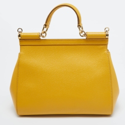 Pre Owned Dolce & Gabbana Yellow Leather Medium Miss Sicily Top Handle Bag