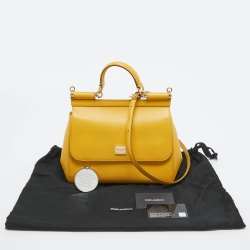 Pre Owned Dolce & Gabbana Yellow Leather Medium Miss Sicily Top Handle Bag