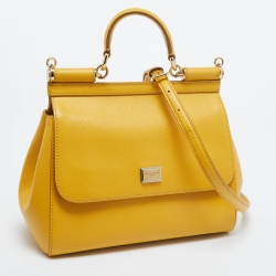 Pre Owned Dolce & Gabbana Yellow Leather Medium Miss Sicily Top Handle Bag