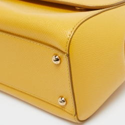 Pre Owned Dolce & Gabbana Yellow Leather Medium Miss Sicily Top Handle Bag