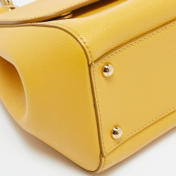 Pre Owned Dolce & Gabbana Yellow Leather Medium Miss Sicily Top Handle Bag