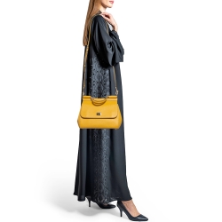 Pre Owned Dolce & Gabbana Yellow Leather Medium Miss Sicily Top Handle Bag