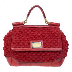 Pre Owned حقيبة دولتشي آند غابانا مس سيسلي كورشيه كلاسيكي جلد ثعبان أحمر