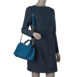 مملوكة مسبقًا حقيبة يد دولتشي أند غابانا سلاسل زخرفية جلد أزرق