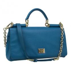 مملوكة مسبقًا حقيبة يد دولتشي أند غابانا سلاسل زخرفية جلد أزرق