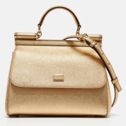 Pre Owned Dolce & Gabbana Gold Leather Medium Miss Sicily Top Handle Bag