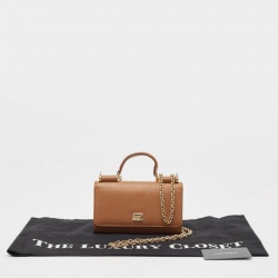 مملوكة مسبقًا Dolce & Gabbana Brown Leather Miss Sicily Von Wallet on Chain
